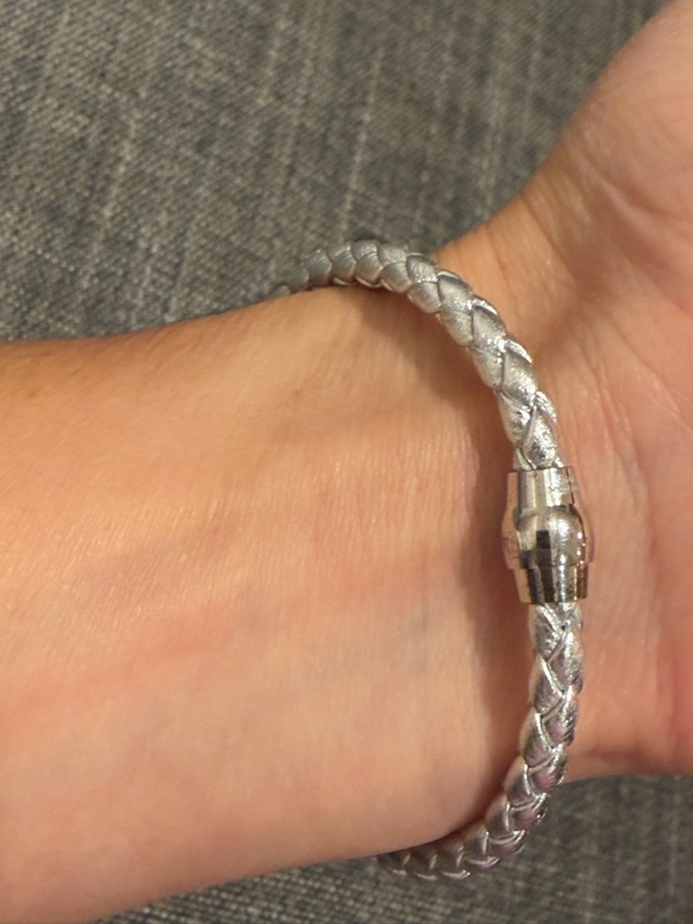 Milor Italy Silver Pavé Curved Bar Braided Leather Bracelet NWT SPARKLING ✨ 💎 - Picture 3 of 5